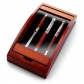 Zestaw piśmienny w drewnianym pudełku, długopis przekręcany, pióro wieczne i nóż do otwierania listów - AXV1265-17